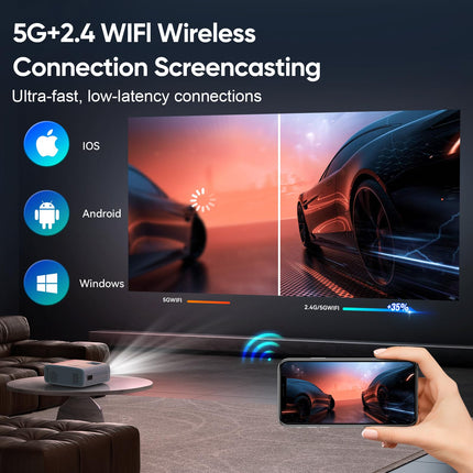 Projector 4K Supported, 15000L Native 1080P 5G WiFi Bluetooth Projector with 50% Zoom, AKATUO Mini Projector Home Theater Outdoor Projector for Cell Phone, Compatible with Smartphone/HDMI/USB/Laptop/Fire TV Stick