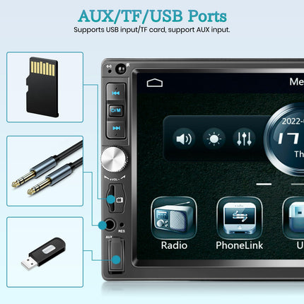 Roinvou autoraadio 2Din 7-tollise ekraaniga, CarPlay/Android Auto tugi, autoraadio puutetundliku ekraaniga, MP5, Bluetooth, EQ, USB, AUX, TF, FM-raadio, peegli lingi tugi, roolilt juhtimine + tahavaatekaamera