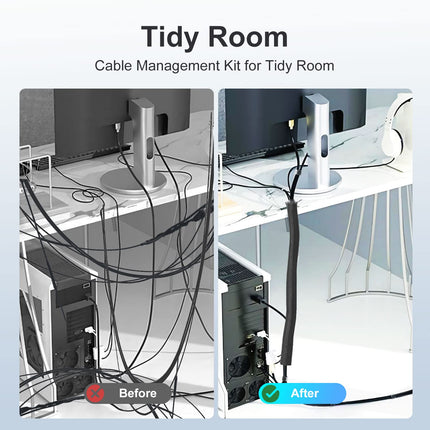 JIAHCN 313 Cable Management Set with 6 cable sleeves, 65 cable holders, 2 roll cable ties, 20 resealable cable ties, 20 adhesive bases and 200 cable ties, PC cable management for all cable TV cables