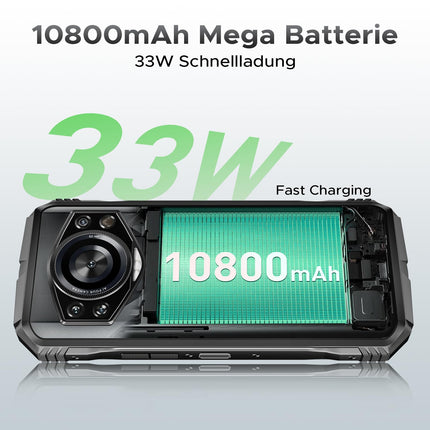 DOOGEE S Cyber Pro Outdoor Handy 32GB+512GB(2TB), 50MP+32MP+Nachtsehen 20MP Outdoor Smartphone Ohne Vertrag Android 14, 6.6" FHD+ 120Hz, 10800mAh/33W Baustellenhandy, IP68/ NFC/ 4G Dual SIM/OTG/GPS