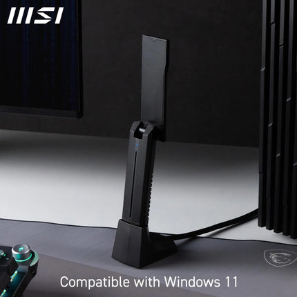 MSI BE6500 WiFi 7 USB Adapter - Wi-Fi up to 2880 Mbps (6 GHz) + 2880 Mbps (5 GHz) + 688 Mbps (2.4 GHz), MU-MIMO, adjustable antenna - Wired mount included