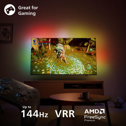 Philips Ambilight 65MLED910 Mini LED 4K nutiteler – 65-tolline ekraan koos P5 Perfect pildimootori Ultra HD, Titan OS, Dolby Visioni ja Dolby Atmos heliga