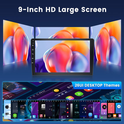 Hodozzy 9 inch 2G+64G Android Car Radio 2 DIN with Wireless Carplay and Android Auto, Bluetooth Double DIN Car Radio with Screen Mirror Link, Rear View Camera, FM/RDS Radio, GPS Navigation, WiFi/BT/USB/SWC