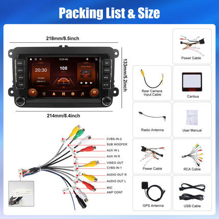 [2+64G] CAMECHO Android 13 autoraadio VW Golf 5, Golf 6, Skoda Polo, Passat Tiguan Touranile koos Carplay/Android Auto/Mirrorlinkiga, 7-tolline mahtuvuslik puuteekraan, toetab WiFi, GPS, FM, Bluetooth EQ