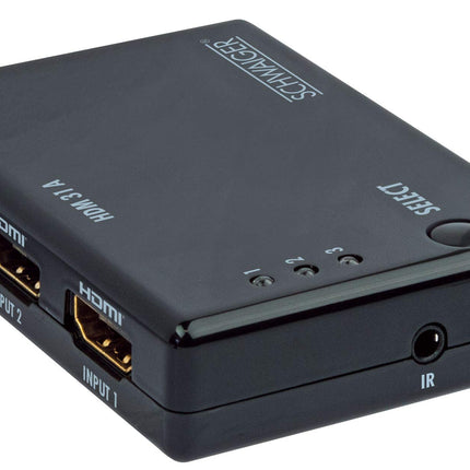 SCHWAIGER -HDM31A 531- HDMI-lüliti IR-vastuvõtja/jaoturiga/ 3 sisendit &gt; 1 väljundit/ 3x HDMI-pesa &gt; 1x HDMI-pistik/automaatne/ 1,2 m/must