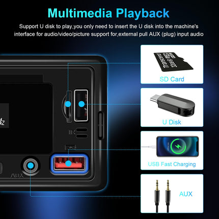 Hodozzy Car Radio 1 Din Bluetooth Car Radio with Bluetooth Handsfree, 4x45W, APP Locates/FM Radio/USB/TF/Aux/RCA/40 EQ/7 Colors + Remote Control