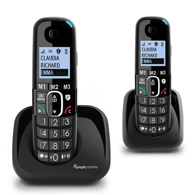 Amplicomms BigTel 1502 Duo juhtmeta DECT suurte nuppudega telefon, kaks telefonitoru, helivõimendus, eriti valjud helinad, kuuldeaparaatidega ühilduv, must