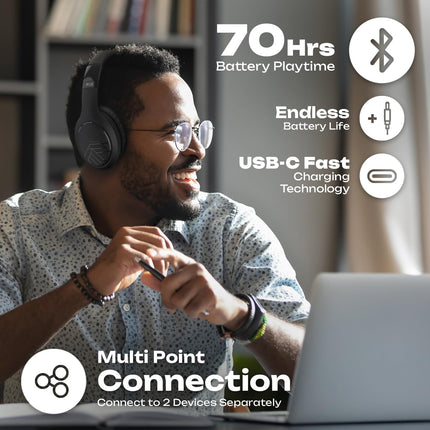 PowerLocus P19 Bluetooth kõrvaklapid, juhtmevabad kõrvaklapid mikrofoniga, 70 tundi mänguaega, Hi-Fi sügav bass, kokkupandav peakomplekt iPadile/telefonidele/sülearvutitele/arvutile (must/hall)