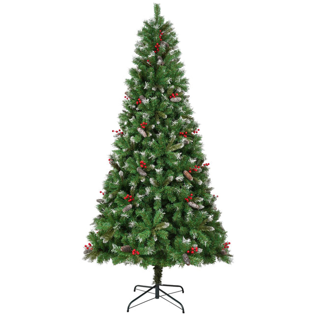 Uten kunstkuusk 180 cm, luksuslik lumehelveste kujuline sisekaunistus, kuusk 31 punaste marjade ja männikäbidega, PVC 835 naturaalse välimusega otsad, hingedega, korduvkasutatav