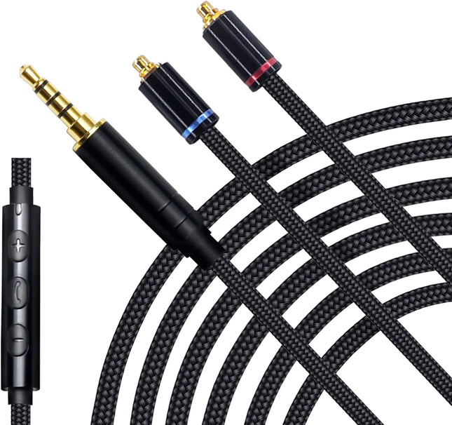 OKCSC MMCX juhtmega kõrvaklappide uuenduskaabel, hõbetatud HD3M HiFi pikenduskaabel, asenduskõrvaklapid, nailonjuhe 3,5 mm pistikuga Shure SE215, SE315, SE535 jaoks (mikrofoniga)