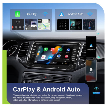 4+64GB Android Car Radio for VW Golf 5 Golf 6 Skoda Polo Passat Tiguan Touran Wireless Carplay Android Auto, 7" Screen Bluetooth Car Radio Navigation Rear View Camera WiFi FM RDS Radio SWC