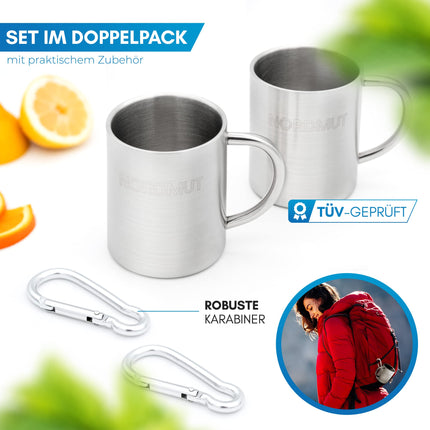 NORDMUT® Stainless Steel Thermo Mug [Set of 2] Camping Mug | Sustainable Stainless Steel Mug | Double-Walled Insulated and BPA-Free Coffee Mug | Mug Set for Camping &amp; Outdoors [2 x 400 ml]