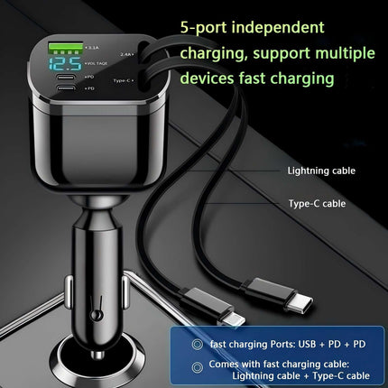 SNZ 5-ühes sigaretisüütaja USB-C 60W sissetõmmatav autolaadija, reisitarvikud autosse, autotarvikud iPhone 16 16 15 14 13 Pro Max Plus Galaxy S25 S24 S23 jaoks
