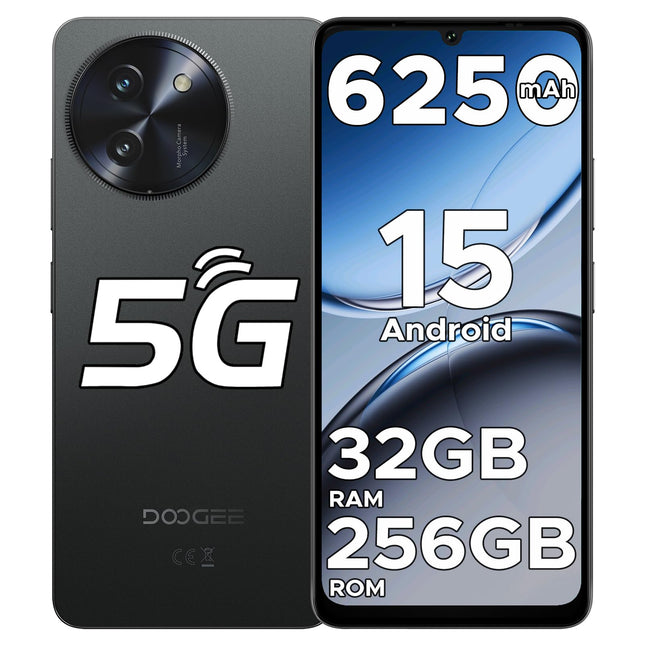 DOOGEE Note 59 Pro 5G nutitelefon lukustamata Android 15, 32 GB RAM + 256 GB ROM/2 TB TF, 6250 mAh aku, 120 Hz ekraan + 6,75-tolline HD, 16 MP tehisintellektiga kaamera, 4K video/NFC/kaks SIM-kaarti/Face ID/Widevine L1