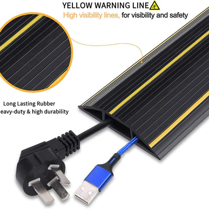 Cable protector with 3 cable channels, 1.05 m floor cable cover with fastening wire organizer - flexible, cuttable wire hiding set, ideal for office, home, warehouse, garage