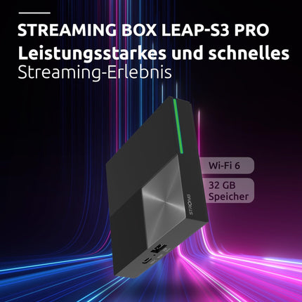 STRONG Leap-S3 Pro 4K UHD Google TV voogedastusboks Etherneti pordiga, Android 12, 4 GB muutmälu + 32 GB salvestusruumi, Wi-Fi 6, sisseehitatud Chromecast, Google Voice Control, Dolby Atmos ja Dolby Vision