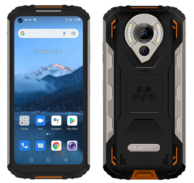 OUKITEL Outdoor Smartphone Without Contract WP16, 10600mAh Battery Mobile Phone, 20MP Night Vision Camera, IP68 Waterproof Shockproof Android 11, Helio P60 Octa Core 8GB 128GB, 6.4'' HD+, Dual SIM, GPS NFC Orange