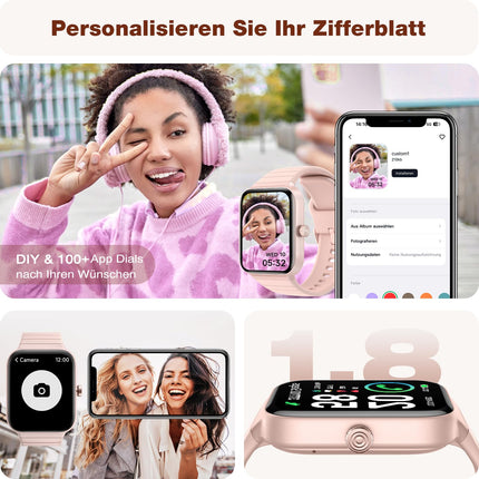 Naiste nutikell telefonifunktsiooniga Alexa integreeritud - fitnessikell 100+ spordirežiimi - 1,8-tolline käekell ja IP68, sammulugeja meestele Android iOS-ile koos pulsimõõtjaga SpO2 stressi unemonitoriga