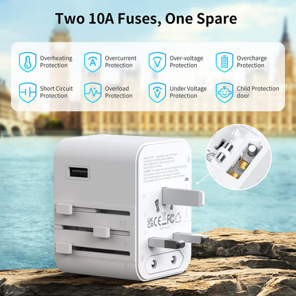 2025. aasta uusim reisiadapter kogu maailmas, universaalne reisipistik 2 USB A ja 2 USB C-ga, rahvusvaheline pistikutega reisiadapter Saksamaa, USA, Inglismaa, Austraalia ja Jaapani jaoks, reisitarbed (valge)