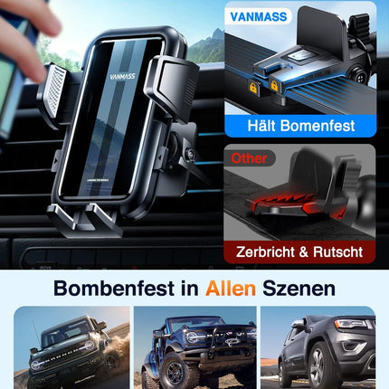 VANMASS 2025【Tõeline sõjaväeklass】Autotelefoni hoidik【Uuendatud iminapa ja klambriga】4-ühes autotelefoni hoidik armatuurlauale, esiklaasi õhutusava lisatarvikud iPhone 16 Pro Max/15 Samsung S25 jaoks