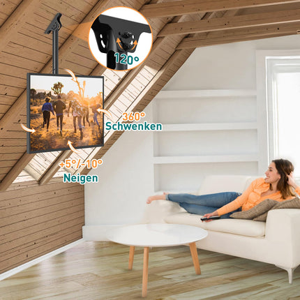 ELIVED teleri laekinnitus enamiku 24–65-tolliste lame- ja kumerate telerite jaoks kuni 45 kg, max. VESA 400x400 mm, kõrgusega reguleeritav telerikinnitus lame- või kaldkatustele, EV3015
