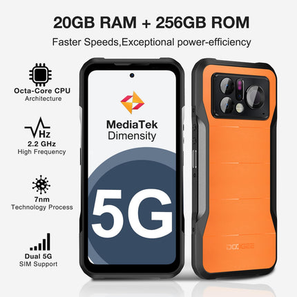 DOOGEE V20 Pro Outdoor Smartphone Without Contract 5G, 20GB RAM + 256GB ROM/2TB, Thermal Imaging Camera, 64MP+24MP Night Vision, 6.43" AMOLED FHD+ Dual SIM 5G Outdoor Smartphone Without Contract 6000mAh/33W IP68/OTG/NFC