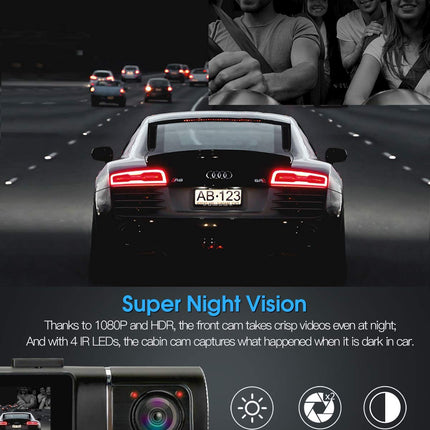 abask J05 autoregistraator 1080P esikaamera seestpoolt 32GB SD-kaardiga, 310° lainurkvaade, parkimiskaamera, liikumistuvastus, infrapuna öine nägemine, G-andur, tsükkelsalvestus, HDR, aku