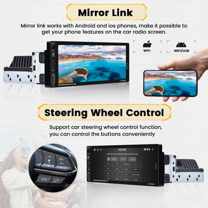 [2+64G] Hikity Android 13 autoraadio 1 DIN juhtmevaba Carplay Android Auto navigatsiooniga GPS 6,9-tolline puutetundlik ekraan Bluetooth Mirror Link FM/RDS EQ WiFi USB Type-C tahavaatekaamera