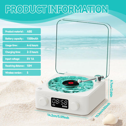 The Waves Vinyl Player, Newly Upgraded Vinyl Record Player with RGB Light, Home Audio Turntable, Vinyl Bluetooth Speaker, 3 Modes Stereo Sound, Sleep Aid with 4 Sounds of Nature
