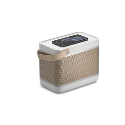 Bang &amp; Olufsen Beolit ​​20 - Powerful, loud, wireless, portable Bluetooth home speaker with 360-degree sound and integrated Qi charging station - Grey Mist