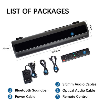 Bluetooth Soundbar for TV devices, PC speakers, remote control included, compact, with 3 EQ modes for TV 4K Home Cinema, PC, video projector, mobile phones