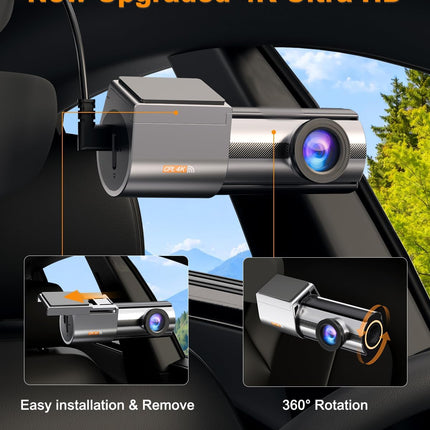 Auto esikaamera 4K WiFi-ga, 360° pööratav, 64 GB SD-kaardiga, 1,47-tolline IPS mini-autokaamera CPL-iga, superöine nägemine, WDR, 170° lainurk, G-andur, tsükkelsalvestus, rakenduse juhtimine, max 256 GB