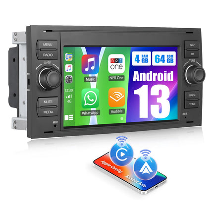 4+64G CAMECHO Android 13 Car Radio for Ford Transit Fiesta Focus Galaxy Mondeo with Carplay/Android Auto/Mirrorlink, 7 inch Capacitive Touchscreen with WiFi GPS FM/RDS Bluetooth SWC+32EQ