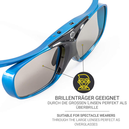 Hi-Shock DLP Pro Blue Heaven | DLP Link 3D-prillid, mis ühilduvad Aceri, BenQ, Optoma ja LG 3D DLP-projektoritega, [96–144 Hz | Patareitoitel | Laetav - DLP Link]