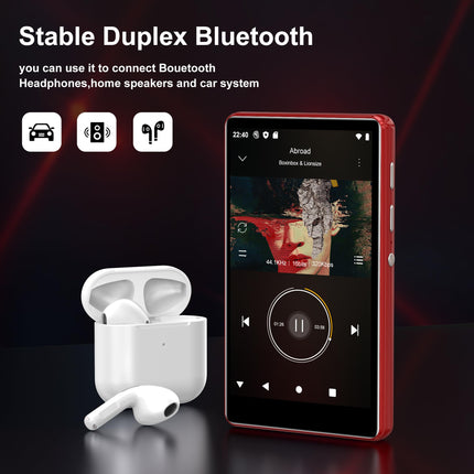 80GB MP3 Player with Bluetooth and WiFi, SWOFY 4.0 Inch Touchscreen MP3 MP4 Player, Portable Stereo, Digital Music Player with FM Radio, Recorder, E-Book, Browser (Black) (Red)
