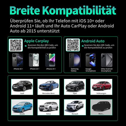 VANBAR Android Auto juhtmevaba adapter, 2-ühes autoraadio Apple Carplay juhtmevaba adapter iOS-i, USB-A ja USB-C pistikprogrammiga autoühenduse loomiseks, sobib AA ja Carplayga autodele