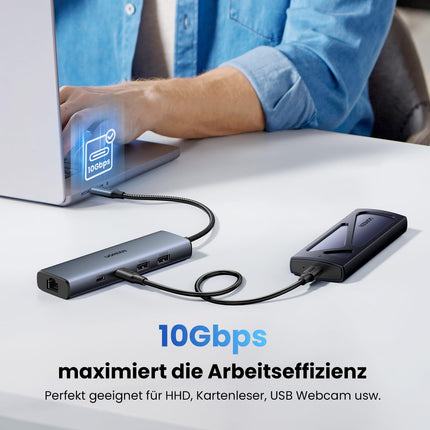 UGREEN 10Gbps USB C jaoturiga Etherneti adapter 2*USB C 3.2 ja 2*USB A USB C LAN-adapteriga, mis ühildub iPhone 16, iPad Pro/Air, MacBook Pro/Air, Galaxy S24, Steam Decki jne-ga.