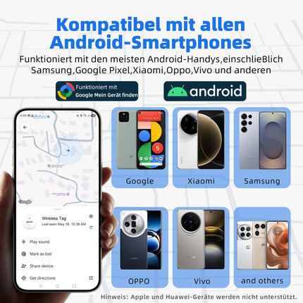 Androidi nutikas jälgimissilt, Google'i sertifitseeritud võtmeleidja, mis ühildub Find Hubi rakendusega (ainult Android), Bluetooth-võtmeleidja pagasi/kottide/kohvri/rahakoti jaoks, vahetatav aku, 4 värvi
