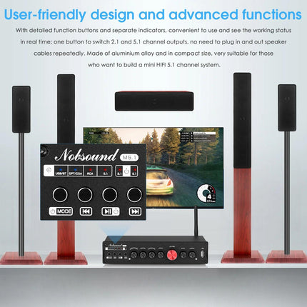 Nobsound HiFi 5.1 Channel Bluetooth Amplifier Stereo Home Theater Power Amp Subwoofer Amplifier Audio Amplifier