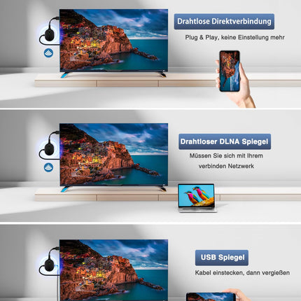 AIMIBO 4K juhtmevaba ekraaniadapter, 3-suunaline peegeldamine - otsene, DLNA, juhtmega sünkroonitud ekraan, 2.4G 5G @60Hz HDMI juhtmevaba adapter iOS-i, Androidi, Windowsi, macOS-i ja teleri, monitori ja projektori ühendamiseks - Airplay