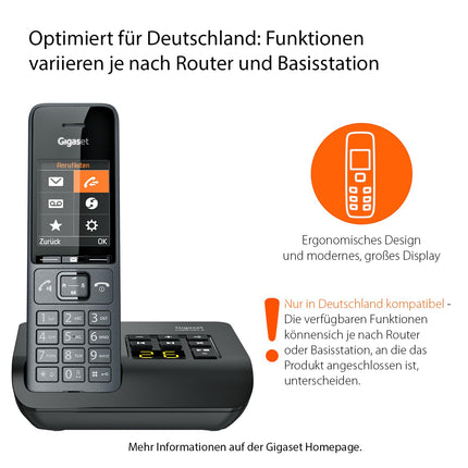 Gigaset Comfort 520A - Juhtmeta DECT-telefon automaatvastajaga - Elegantne disain - Käed-vabad funktsioon - Mugav kõnekaitse - Aadressiraamat 200 kontaktiga, titaanmust [saksa versioon]