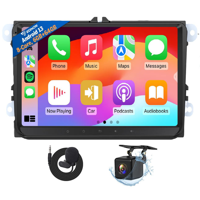 Eonon Android 13 autoraadio VW Golf T5 raadio Seat Skoda 6+64GB 8-tuumaline 9-tolline Bluetooth-raadio Snapdragon 6225 protsessoriga, juhtmevaba CarPlay Android Auto, 2din GPS AM/FM WiFi DSP tahavaatekaamera VWX6S