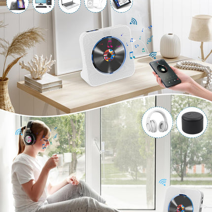 Gueray CD Player Bluetooth CD Player with Speaker Supports Remote Control Display FM Radio with CD Player USB Card Playback 3.5 mm AUX Alarm Clock Headphone Jack Dust Cover