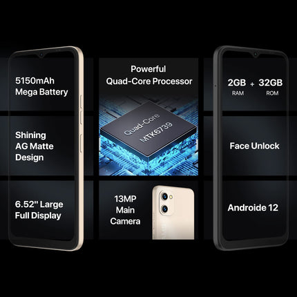 UMIDIGI G1 nutitelefon ilma lepinguta, Android 12 odav mobiiltelefon, 6,52" HD+ täisekraan 32GB (laiendatav kuni 256GB), 5150mAh aku, kahe SIM-kaardiga 4G LTE mobiiltelefon, 13MP+5MP mobiiltelefon seenioridele, lastele, äriklassi telefon (roosakuldne)