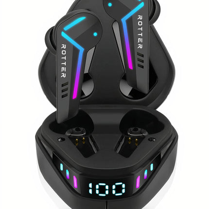 ROTTER® juhtmevabad Bluetooth-mobiilsed mängukõrvaklapid, äärmiselt madal latentsusaeg 50 ms, Bluetooth 5.3, kahe režiimiga, 35 tundi mänguaega, IPX4 veekindlus, 6 mikrofoni (mustad)