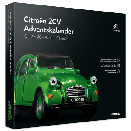 FRANZIS 55154 - Citroën 2CV advendikalender, roheline, metallist mudelkomplekt mõõtkavas 1:32, sisaldab helimoodulit ja 50-leheküljelist raamatut