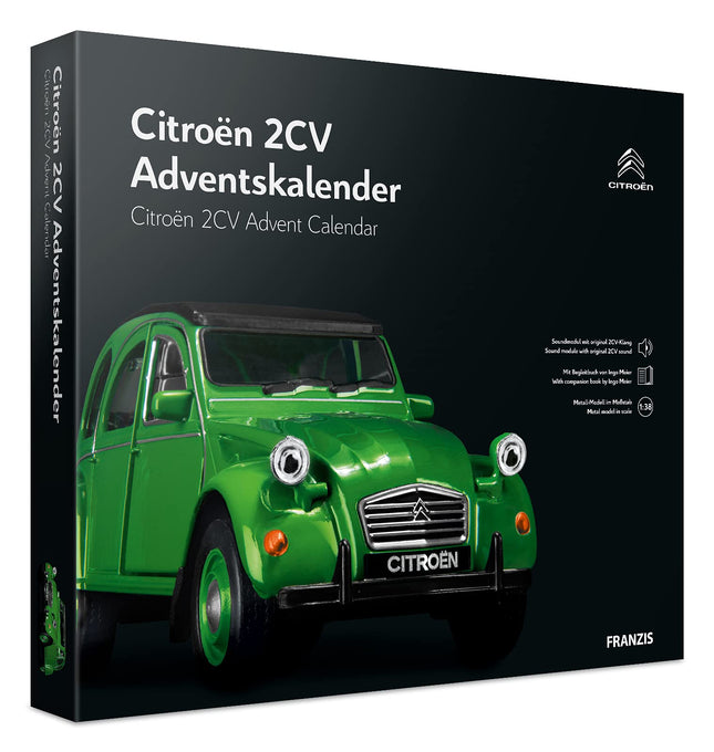 FRANZIS 55154 - Citroën 2CV advendikalender, roheline, metallist mudelkomplekt mõõtkavas 1:32, sisaldab helimoodulit ja 50-leheküljelist raamatut
