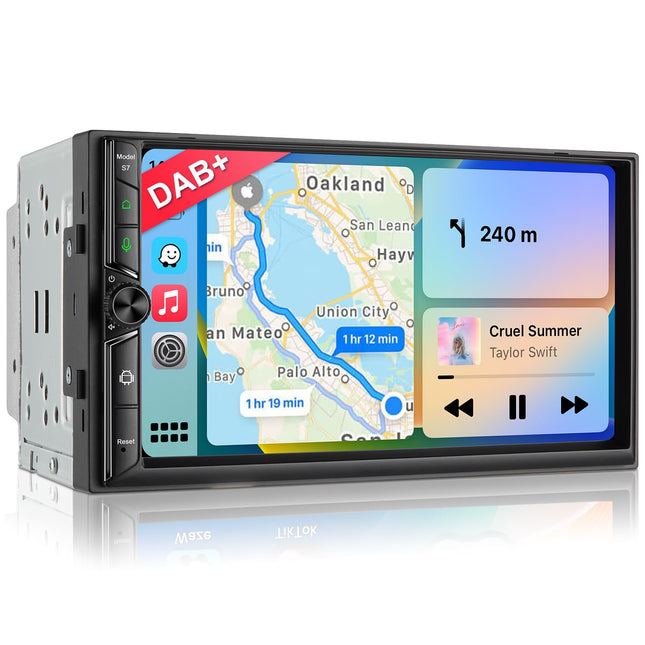 DAB+ autoraadio Android Double DIN raadio juhtmevaba Carplayga, juhtmevaba Android Auto ekraaniga, 4-tuumaline 4G+64G 7-tolline CarPlay, autoraadio 2 DIN puutetundliku ekraaniga, navigatsiooniga, Bluetooth, GPS, WiFi, AM/FM/RDS