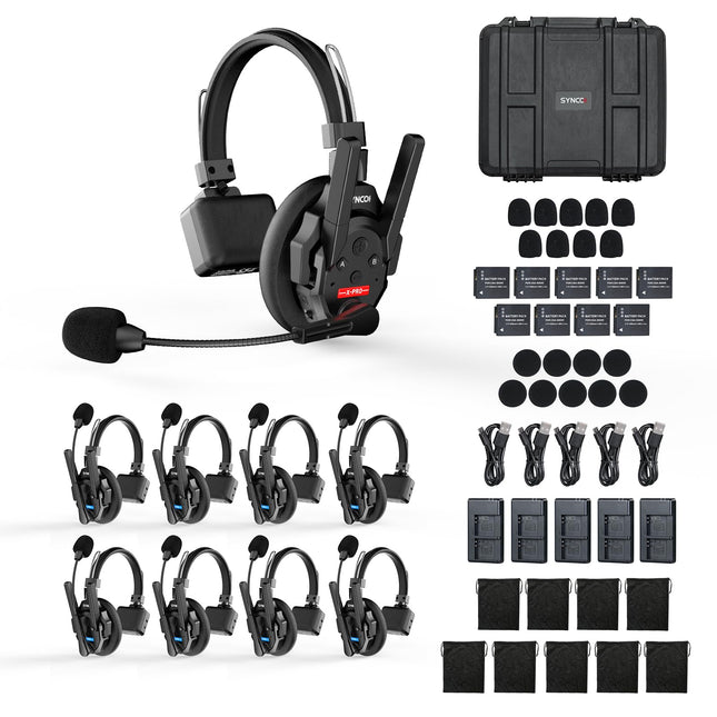 SYNCO XTALK XPRO9 juhtmevaba intercom-peakomplekt, 2,4 GHz täisdupleks, 24-tunnine aku tööiga, 500 m ulatus, reaalajas meeskonnasuhtlus, raadiointercom-kõrvaklapid