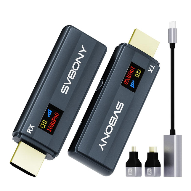 Svbony TransAir1 HDMI juhtmevaba saatja ja vastuvõtja, juhtmevaba intelligentse digitaalse ekraaniga, 9 5G kanalit, häireteta, 50–80 m ulatusega kaamera, teleri ja sülearvuti jaoks.
